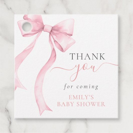 Elegant Pink Coquette Bow Girl Baby Shower Geschenkanhänger (Vorderseite)
