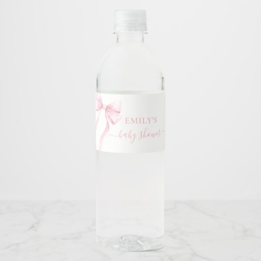 Elegant Pink Coquette Bow Girl Baby Shower Wasserflaschenetikett (Vorderseite)
