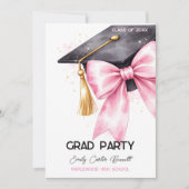 Elegant Pink Coquette Bow Graduation Hat Phtoto Einladung (Vorderseite)