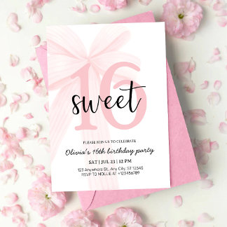 Elegant Pink Coquette Bow Sweet 16 Birthday Einladung