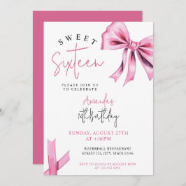 Elegant Pink Coquette Bow Sweet 16 Geburtstag Einladung