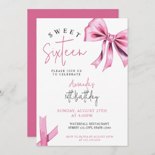 Elegant Pink Coquette Bow Sweet 16 Geburtstag Einladung