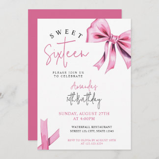Elegant Pink Coquette Bow Sweet 16 Geburtstag Einladung