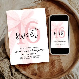 Elegant Pink Coquette Bow Sweet 16 Geburtstag Einladung