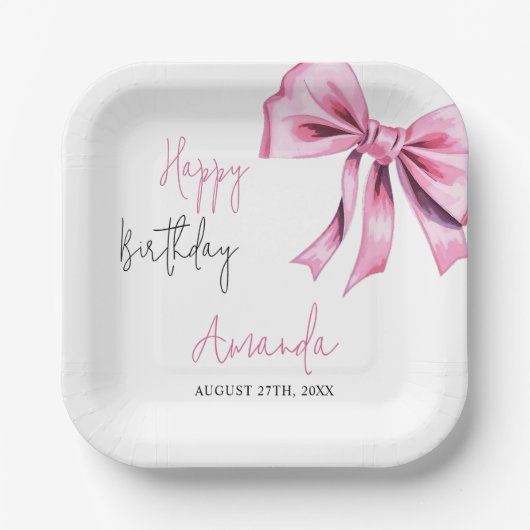 Elegant Pink Coquette Bow Sweet 16 Geburtstag Pappteller (Vorderseite)