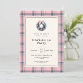 Elegant Pink Coquette Wreath Plaid Christmas Party Einladung (Stehend Vorderseite)