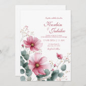 Elegant Pink Cosmos Eucalyptus Watercolor Einladung (Vorne/Hinten)