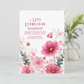 Elegant Pink Cosmos Eucalyptus Watercolor Einladung (Stehend Vorderseite)