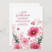 Elegant Pink Cosmos Eucalyptus Watercolor Einladung (Vorne/Hinten)
