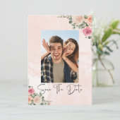 Elegant Pink Cream Floral Wedding Save the Date Einladung (Stehend Vorderseite)