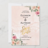 Elegant Pink Cream Floral Wedding Save the Date Einladung (Rückseite)