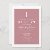 Elegant Pink Cross Baby Girl Baptism Einladung (Vorderseite)