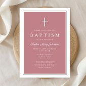 Elegant Pink Cross Baby Girl Baptism Einladung