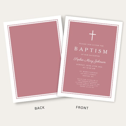 Elegant Pink Cross Baby Girl Baptism Einladung