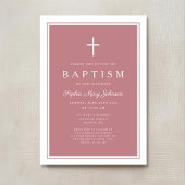 Elegant Pink Cross Baby Girl Baptism Einladung