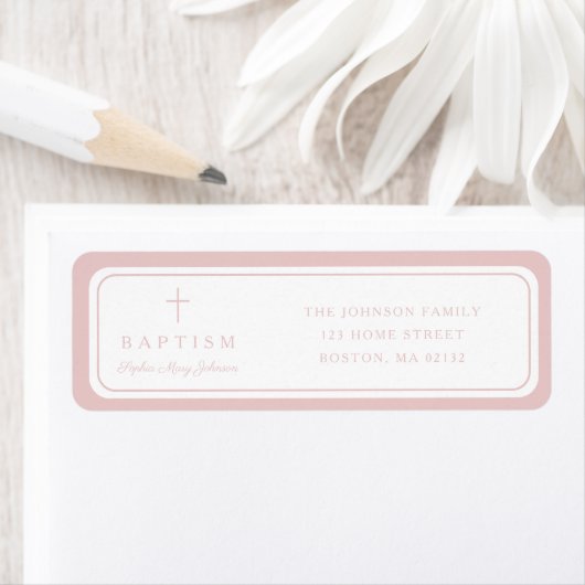 Elegant Pink Cross Girl Baptism Return Address (Insitu)