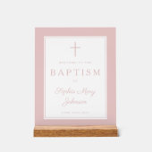 Elegant Pink Cross Girl Baptism Welcome Acrylschild (Vorderseite)