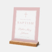 Elegant Pink Cross Girl Baptism Welcome Acrylschild (Winkel)