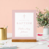 Elegant Pink Cross Girl Baptism Welcome Acrylschild (Hochzeit)