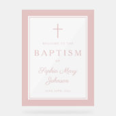 Elegant Pink Cross Girl Baptism Welcome Acrylschild (Vorderseite)