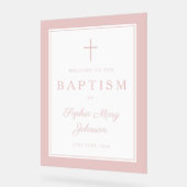 Elegant Pink Cross Girl Baptism Welcome Acrylschild (Winkel)