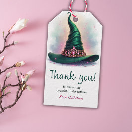 Elegant Pink Crown Green Witch Hat Geburtstag Geschenkanhänger