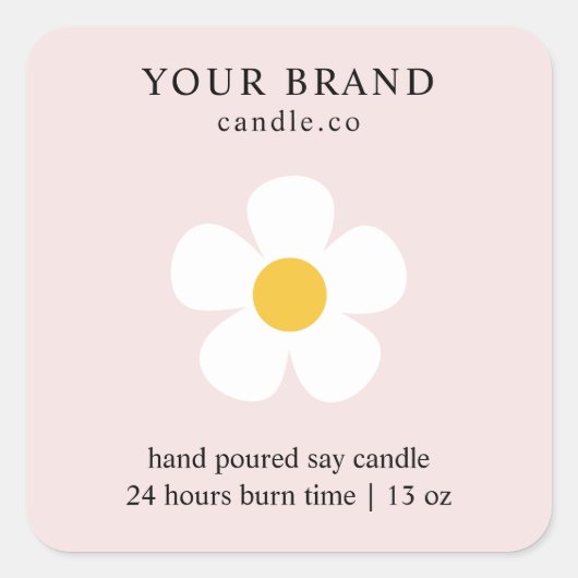 Elegant Pink Daisy Floral Candle | Custom Quadratischer Aufkleber (Vorderseite)