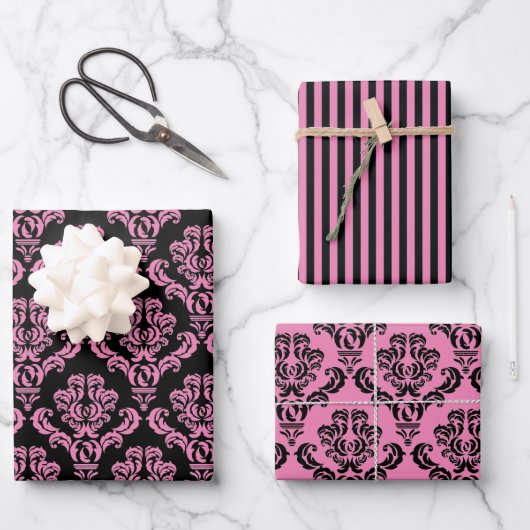 Elegant Pink Damask Geschenkpapier Set (Vorderseite)
