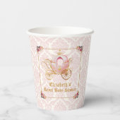Elegant Pink Damask Princess Carriage Baby Shower Pappbecher (Rückseite)