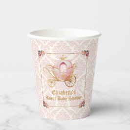 Elegant Pink Damask Princess Carriage Baby Shower Pappbecher