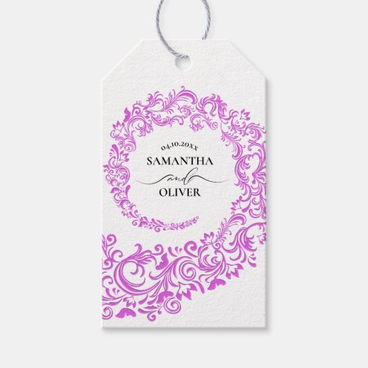 Elegant Pink Damask Wedding Geschenkanhänger (Vorderseite)