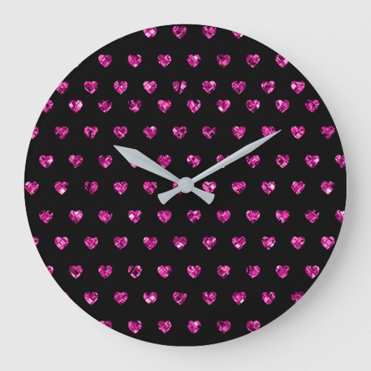 Elegant Pink Diamond Hearts Glam Sparkle Große Wanduhr (Vorderseite)