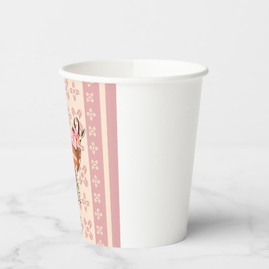 Elegant Pink Doe-patterned Christmas  Pappbecher (Links)