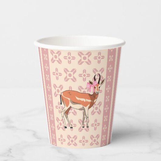 Elegant Pink Doe-patterned Christmas Pappbecher (Vorderseite)