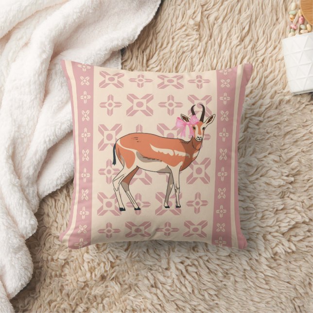 Elegant Pink Doe-patterned Christmas Pillow Kissen (Decke)