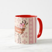 Elegant Pink Doe-patterned Christmas Tasse (VorderseiteRechts)