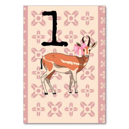 Elegant Pink Doe-patterned Christmas Tischnummer (Vorderseite)