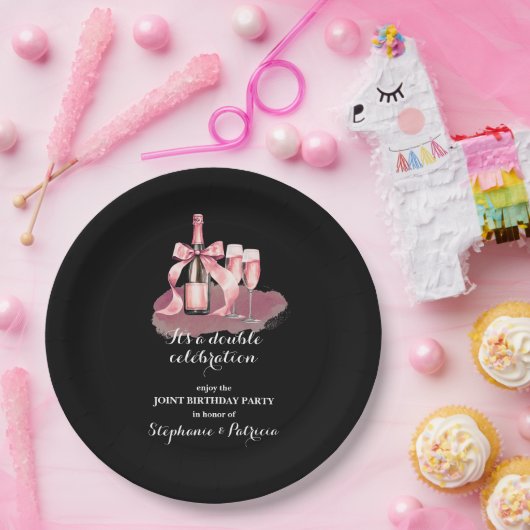 Elegant Pink Double Celebration Joint Birthday Pappteller (Party)