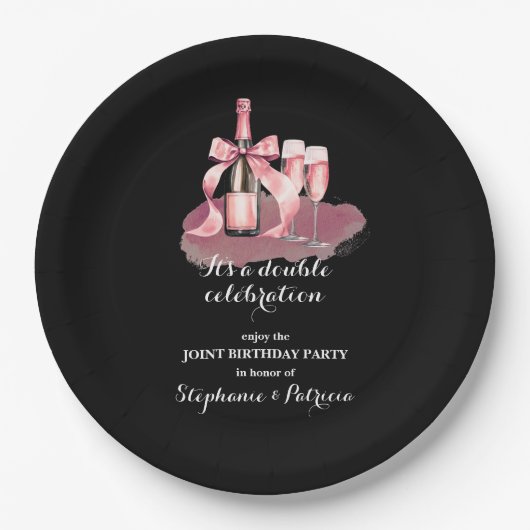 Elegant Pink Double Celebration Joint Birthday Pappteller (Vorderseite)