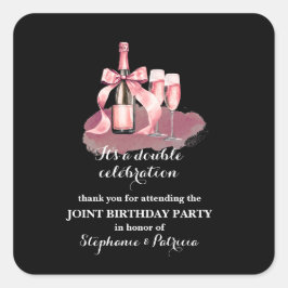Elegant Pink Double Celebration Joint Birthday Quadratischer Aufkleber