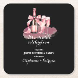 Elegant Pink Double Celebration Joint Birthday Rechteckiger Pappuntersetzer