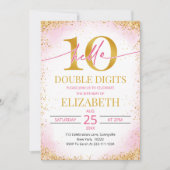 Elegant Pink Double Digits Girl 10th Birthday  Einladung (Vorderseite)