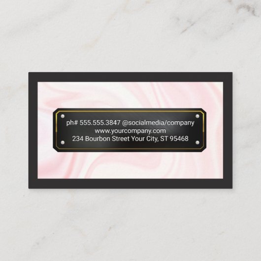 Elegant Pink Drapery | Black Gold Plate Visitenkarte (Rückseite)