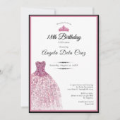 Elegant pink dress 18th birthday debut einladung (Vorderseite)