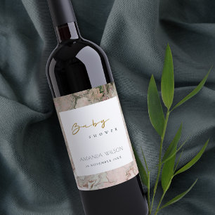 ELEGANT PINK DUSKY ROSE GOLD AGATE BABY SHOWER WEINETIKETT