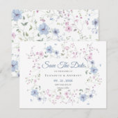 Elegant Pink & Dusty Blue Floral Wedding  Save The Date (Vorne/Hinten)