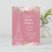 Elegant Pink Eiffel Tower Paris Geburtstag Einladung (Stehend Vorderseite)