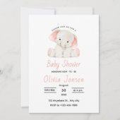 Elegant Pink Elephant Baby Shower Invitation Einladung (Vorderseite)