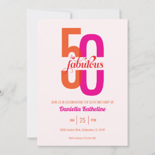 Elegant Pink Fifty & Fabulous 50. Geburtstag Einladung