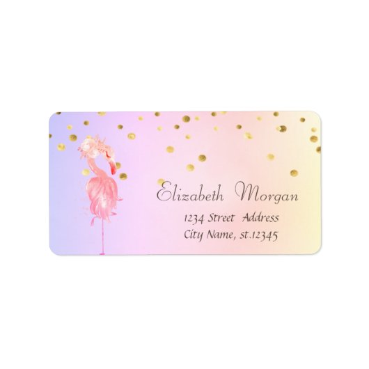 Elegant Pink Flamingo Blume Confetti Holographic Adressaufkleber (Vorne)